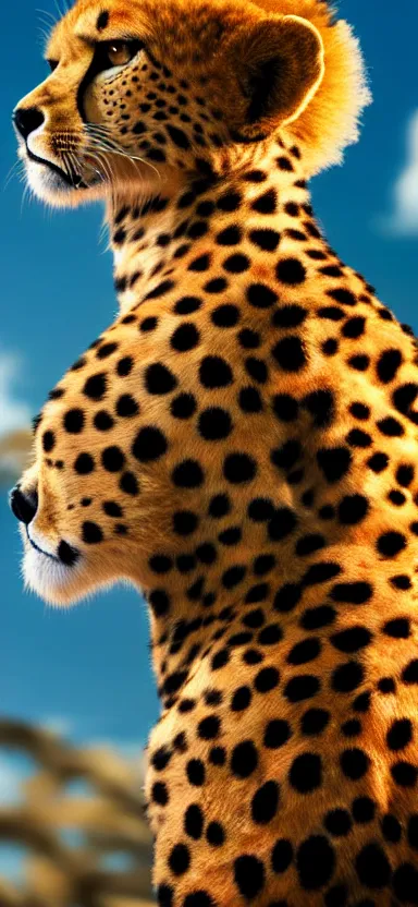 Image similar to a portrait photo of luffy as cheetah, side shot, by professional photographer, 8 k resolution, high quality