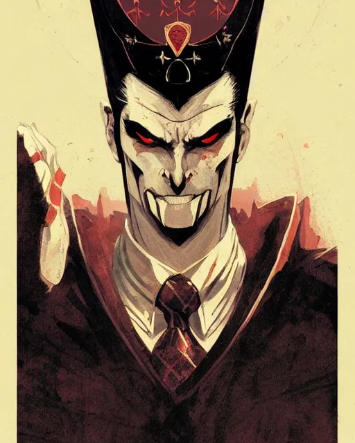 Image similar to handsome vampire king with crown, symmetrical face, evil, cinematic, dramatic, powerful, super detailed and intricate, by koson ohara, by darwyn cooke, by greg rutkowski, by satoshi kon