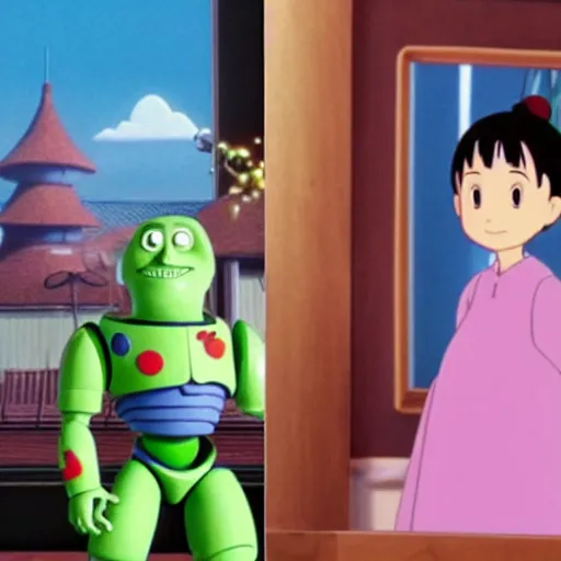 Prompt: spirited away in pixar's toy story