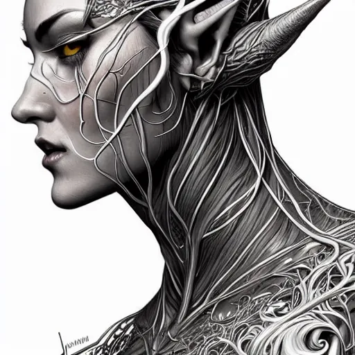 Prompt: digital art, centered head and fullbody of a elven ,intricate, veins, by James Jean and by artgerm , ultradetailed, charachter design, concept art, trending on artstation,