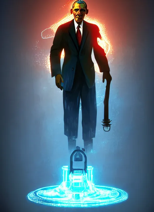 Prompt: obama, no duplicate image, bioshock art style, glowing lights, highly detailed, digital painting, artstation, concept art, smooth, sharp focus, illustration, art by richard hamilton and mimmo rottela