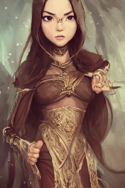 Prompt: a full body portrait of an attractive female monk, D&D, fighting stance, clenched fists, stylish dress, very long flowing dark hair, beautiful bone structure, intricate, elegant, stylish, cute slightly nerdy smile, fantasy, highly detailed, digital painting, artstation, concept art, smooth, sharp focus, illustration, art by artgerm and greg rutkowski and alphonse mucha