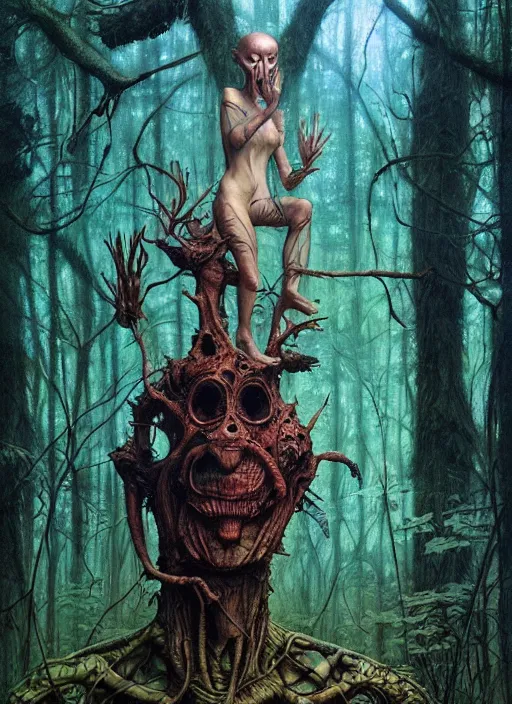 Prompt: hyper realistic magic alien in the woods in a river gorgeous lighting, lush forest foliage blue sky a hyper realistic ink drawing by chiara bautista and beksinski and norman rockwell and greg rutkowski, tom bagshaw weta studio, and lucasfilm