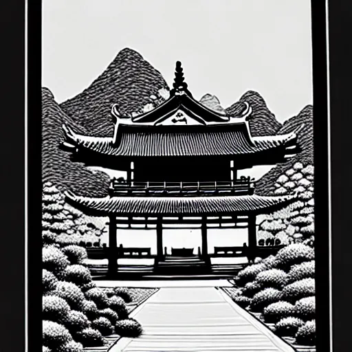 Image similar to zen temple on the mountain, ink