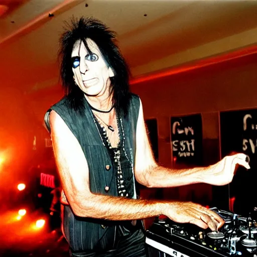 Image similar to alice cooper on the dj decks