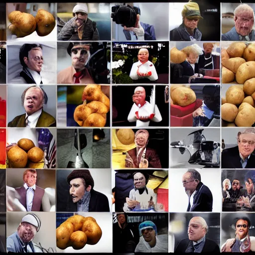 Image similar to montage of the potato in various situations where you'd expect to see a Prime Minister, ultra hd, artstation, award winning, hd, 4k