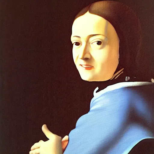 Image similar to sheryl sandberg painted by vermeer, close - up