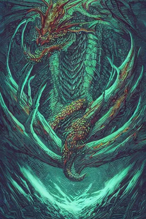 Image similar to monster portrait of dragon in the style of Rob Lefield and Dan Mumford , trending on artstation, digital art,surrealism ,macro,blueprint ,vaporwave ,