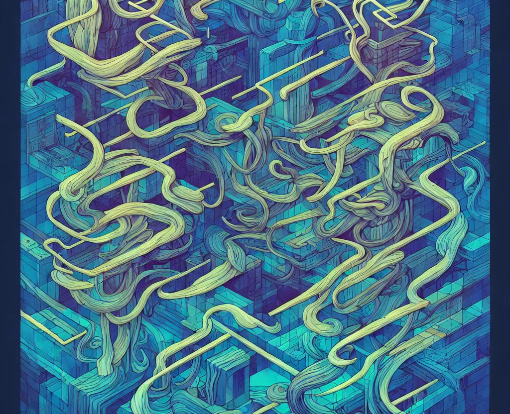 Image similar to arcane twisted turn of fate abstraction, centered award winning ink pen illustration, isometric abstract illustration by dan mumford, edited by craola, technical drawing by beeple and tooth wu, tiny details by artgerm and watercolor girl, symmetrically isometrically centered