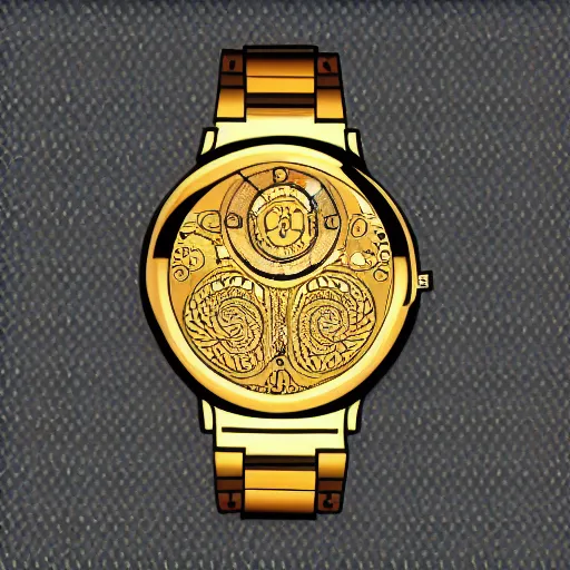 Image similar to golden intricate watch face, digital art