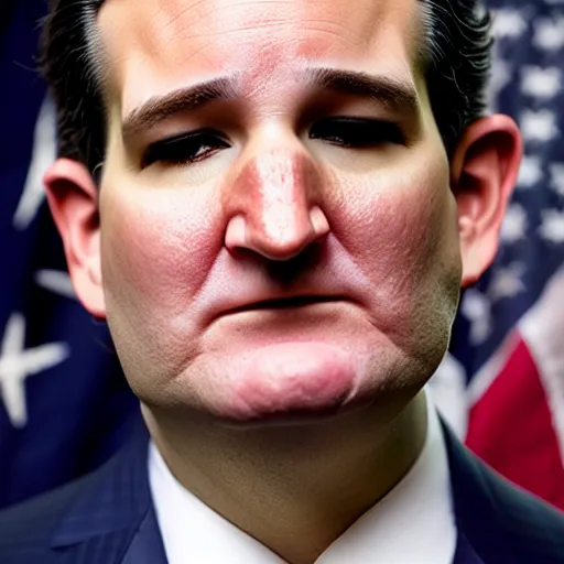 Image similar to close up photograph of Ted Cruz, ugly, large pores, acne, highly detailed