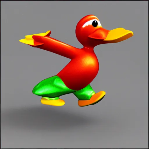 Prompt: 3D render of a duck as a mascot for a platformer game