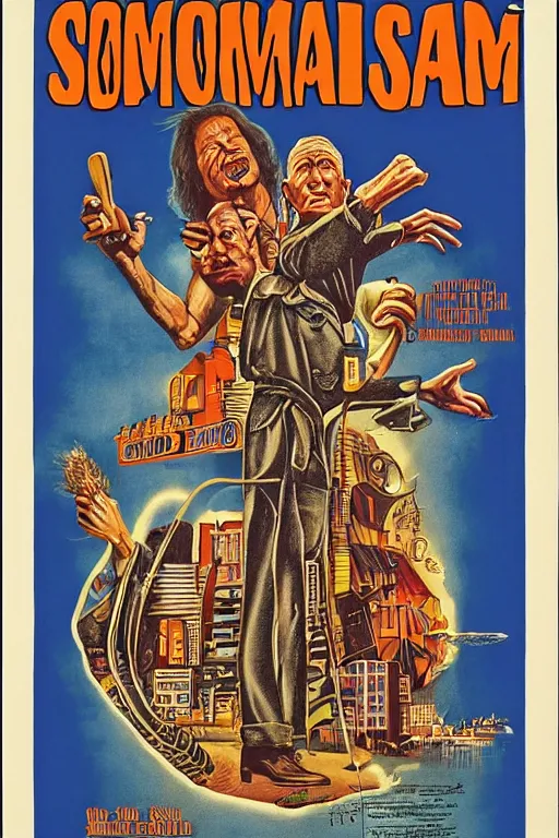 Image similar to poster for the 1 9 8 8 movie'formosan snake oil ', directed by jim jarmusch, starring john lithgow and uncle aloysius, poster by ed roth and basil wolverton ), crisp