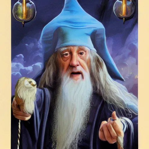 Prompt: dumbledore as wizard sloth by Boris Vallejo, fantasy illustration