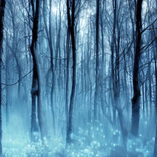 Image similar to cyberpunk forest with blue ice clouds in the sky