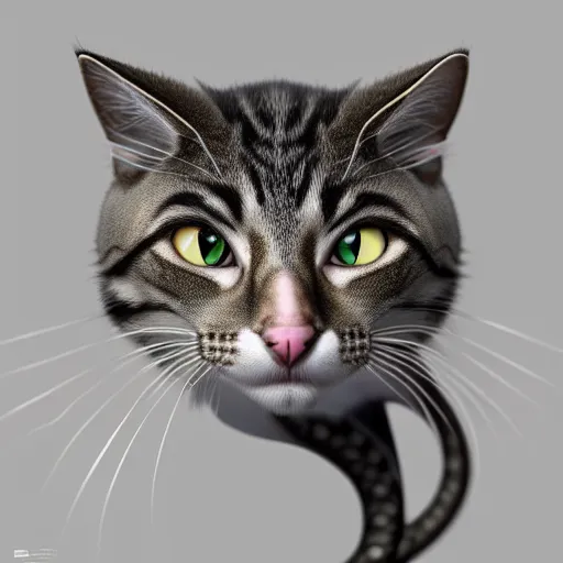 Image similar to a fusion of a cat with a snake, hyperdetailed, artstation, cgsociety, 8 k