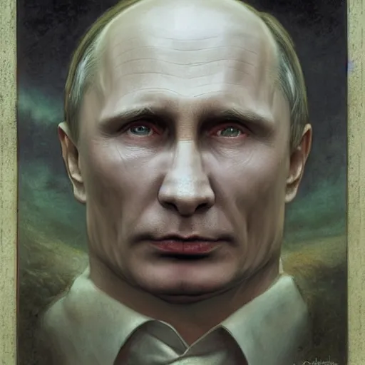 Image similar to portrait of vladimir putin, voldemort putin hybrid, putin face, vladimir putin anthropomorphic transformation, macabre, horror, by donato giancola and greg rutkowski and wayne barlow and zdzisław beksinski, realistic face, visible face, digital art