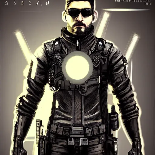 Image similar to A portrait of Adam Jensen as Gigachad, transhumanist, high contrast, extremely-detailed, Raytracing, neo-gothic