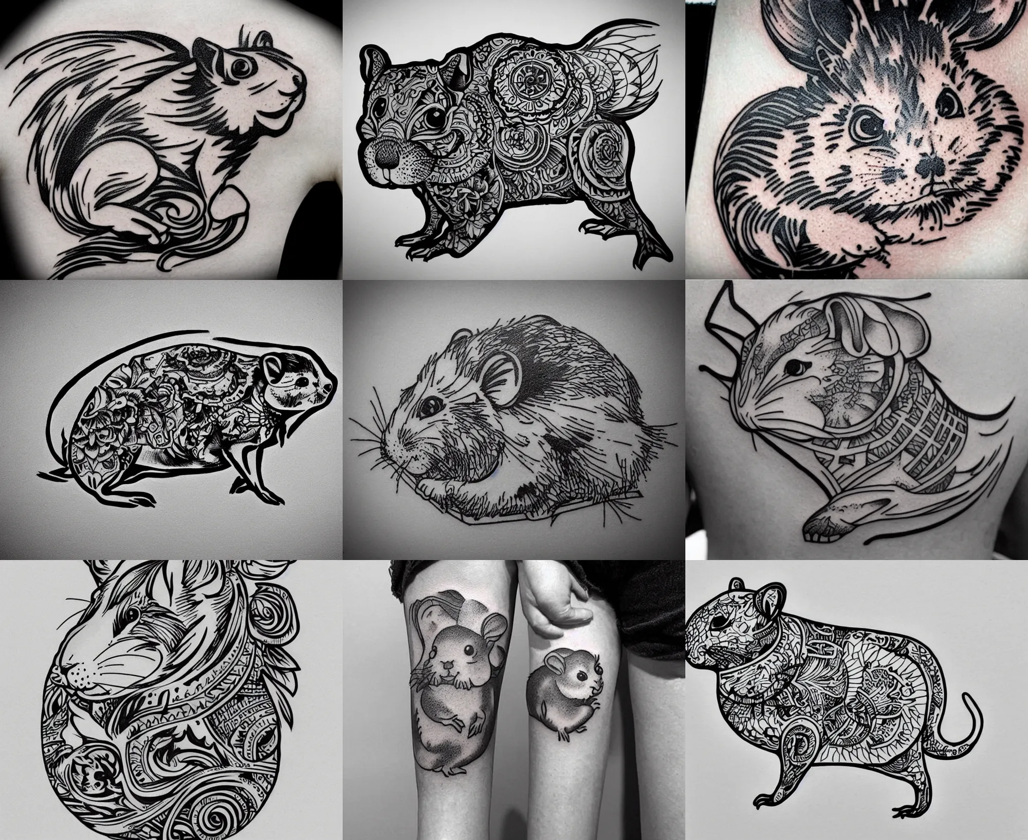 Prompt: well - detailed tattoo stencil of a hamster, bold strong lines very highly aesthetic