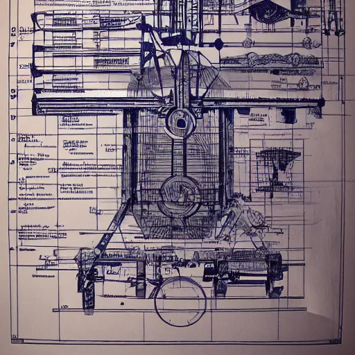 Image similar to blueprint of a time machine, detailed