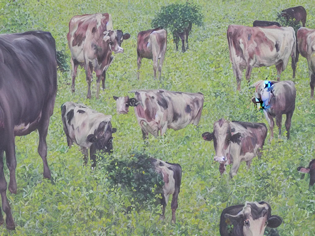 Prompt: until the cows come home plantscape. painting by aoshima chiho