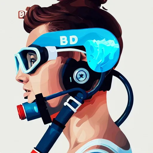 Image similar to a profile photo of a diver with oxygen mask, side profile in underwater, highly detailed, digital painting, artstation, concept art, smooth, sharp focus, illustration by Sandra Chevrier