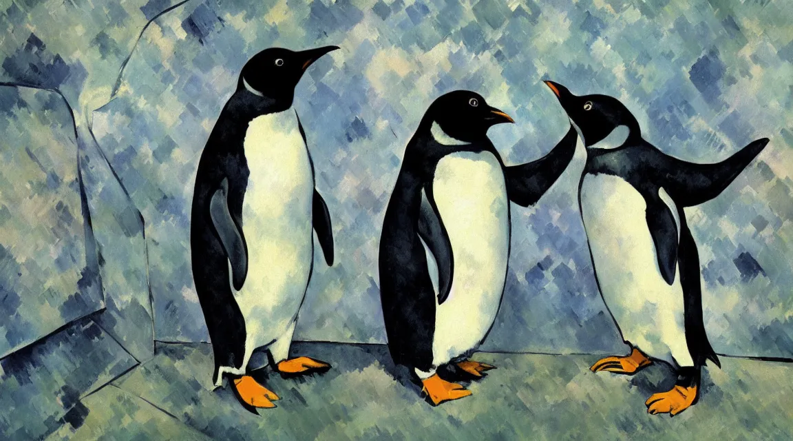 Image similar to Linux Tux penguin wallpaper painted by Cezanne