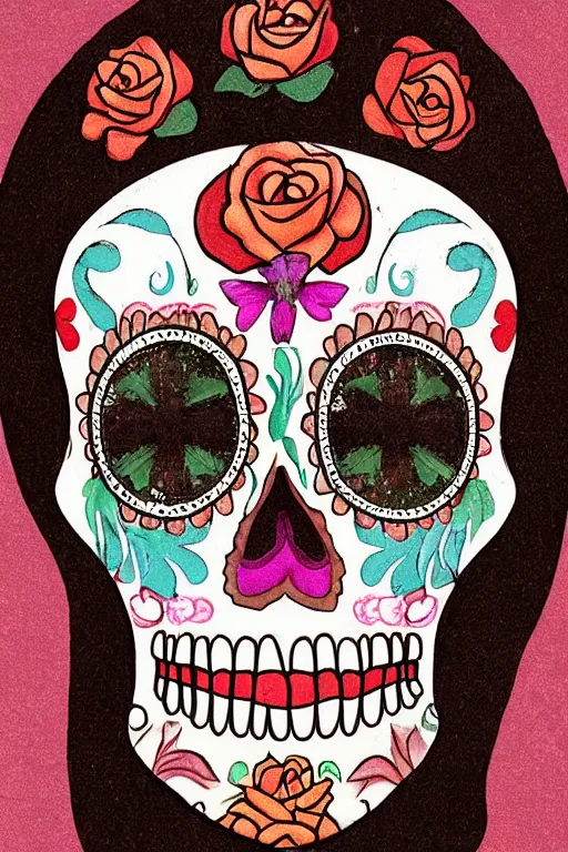Prompt: illustration of a sugar skull day of the dead girl, art by michelangelo