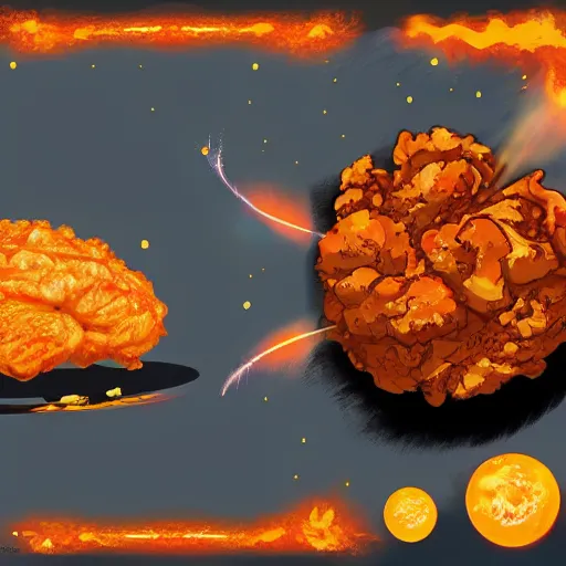 Prompt: fiery fried chicken at the center of the solar system, concept art