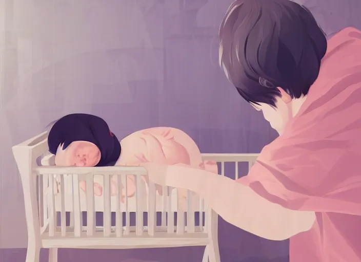 Image similar to a newborn baby sleeping in a crib. clean cel shaded vector art. shutterstock. behance hd by lois van baarle, artgerm, helen huang, by makoto shinkai and ilya kuvshinov, rossdraws, illustration, art by ilya kuvshinov