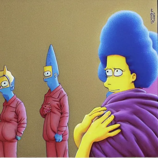 Image similar to marge simpson and her new family from naruto drawn by zdislaw beksinski, hajime sorayama and moebius hyperrealistic