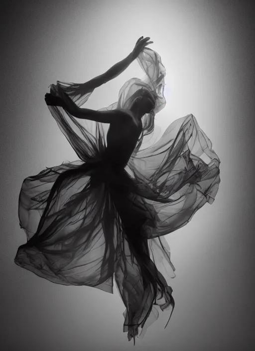 Image similar to a Photorealistic dramatic hyperrealistic render of a beautiful Female smoke dancer by Ken Brower and Deborah Ory of NYC Dance project,Lois Greenfield,Flowing cloth and smoke,Beautiful dynamic dramatic dark moody lighting,volumetric,shadows,cinematic atmosphere,Octane render,8K