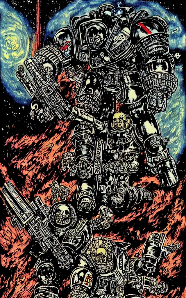 Image similar to space marine, awarding winning digital art by philippe druillet