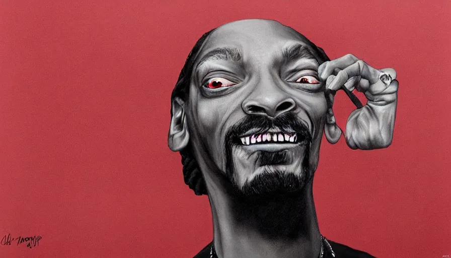 Prompt: Snoop Dogg smiled sweetly red eyes, nothing superfluous, photorealism