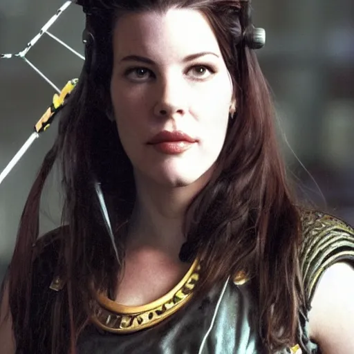 Prompt: full body photo of liv tyler as a cyberpunk archer