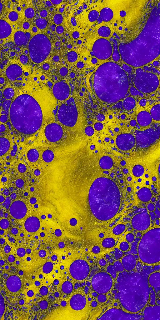 Prompt: beautiful liquid marble texture with big oil bubbles. harmonic chromatic golden tones coloured abstraction with purple splashes. ultradetailed realistic art