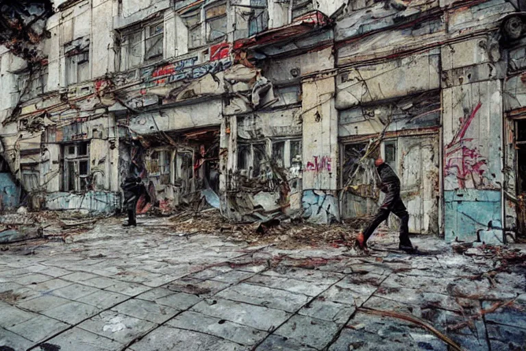 Image similar to derelict soviet, concept art, kyiv streen, ukrainian city, street cinematic clean art darek zabrocki, digital art,