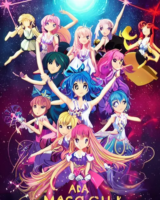 Image similar to a movie about a group of magical girls saving the world, movie poster, anime art