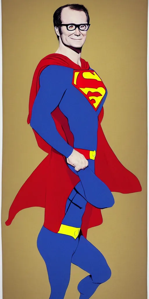 Prompt: portrait of charles nelson reilly dressed as superman, paint on black velvet