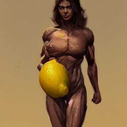 Image similar to lemon with muscular body of a human by greg rutkowski