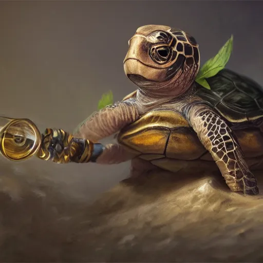 Image similar to cute wise sage turtle holding a staff, wearing a cloak, subsurface scattering, by jesper ejsing, justin gerard, tomasz alen kopera, cgsociety and fenghua zhong, highly detailed, rim light, cinematic lighting, illustration, art, octane render, very coherent, cinematic, hyper realism, high detail, octane render, 8 k