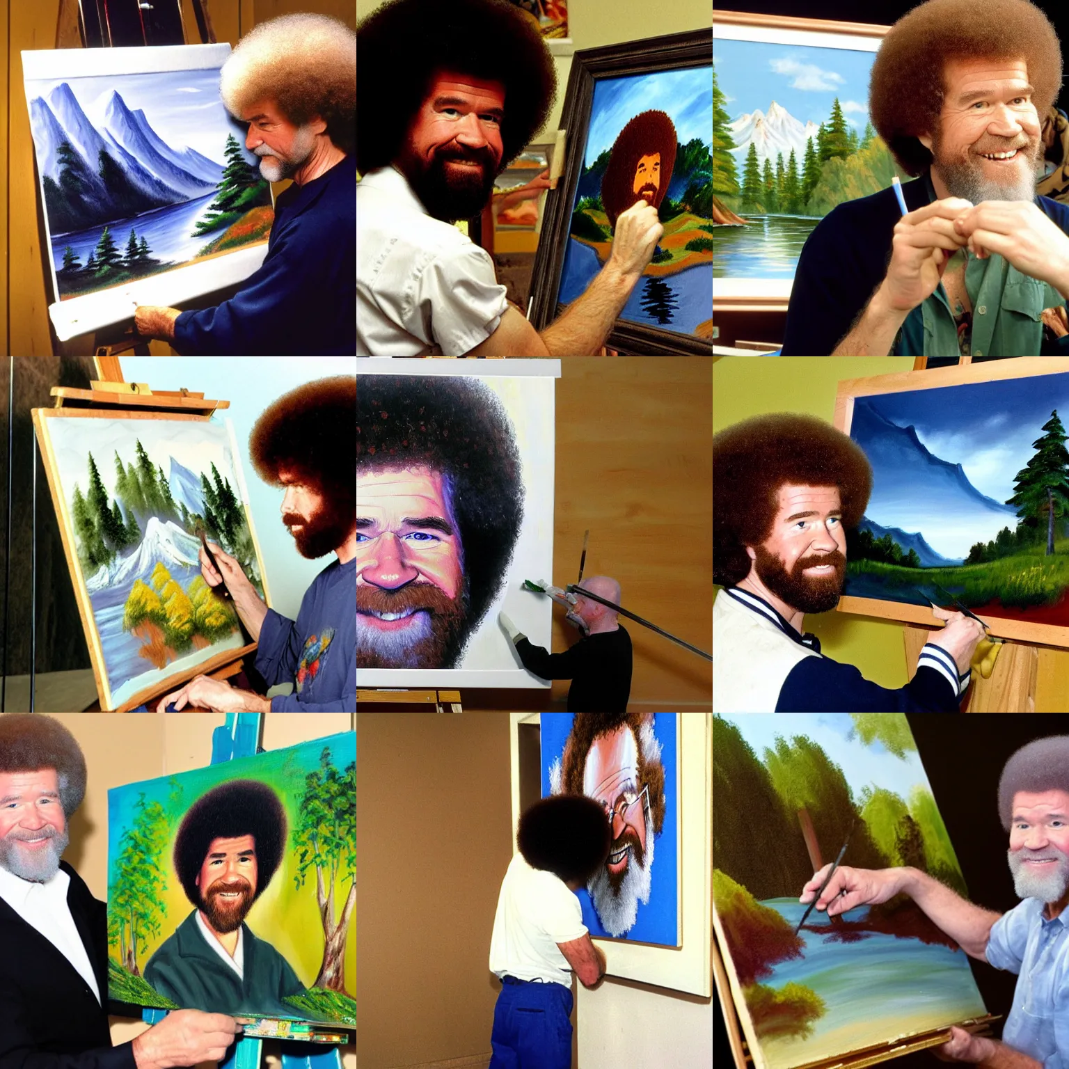 Prompt: bob ross painting a painting of bob ross