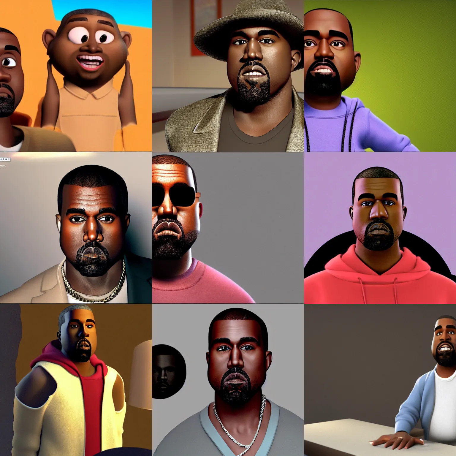 Prompt: a still of kanye west in a pixar movie. 3 d rendering. unreal engine. amazing likeness. very detailed. cartoon caricature.