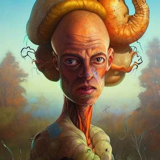 Image similar to fungus mohawk projector portrait by gaston bussierre and charles vess and james jean and erik jones and rhads, inspired by rick and morty, epic, funny, huge scale, beautiful fine face features, intricate high details, sharp, ultradetailed