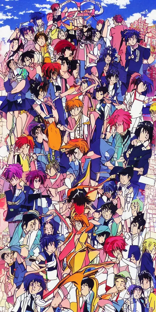 Image similar to a chariot in tokyo, 1990s anime, full color,
