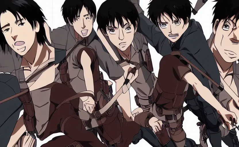 Prompt: Keanu Reeves in Attack on Titan, anime style,