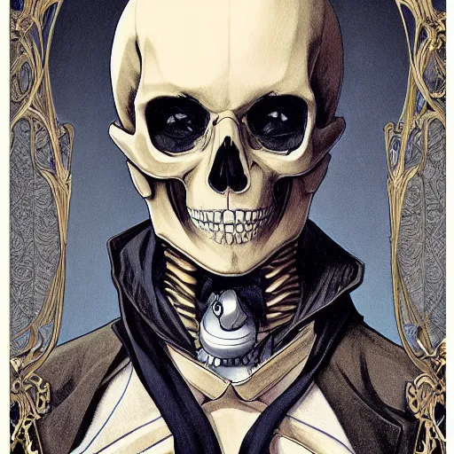 Prompt: anime manga skull portrait young male skeleton, intricate, elegant, highly detailed, digital, art by JC Leyendecker and sachin teng