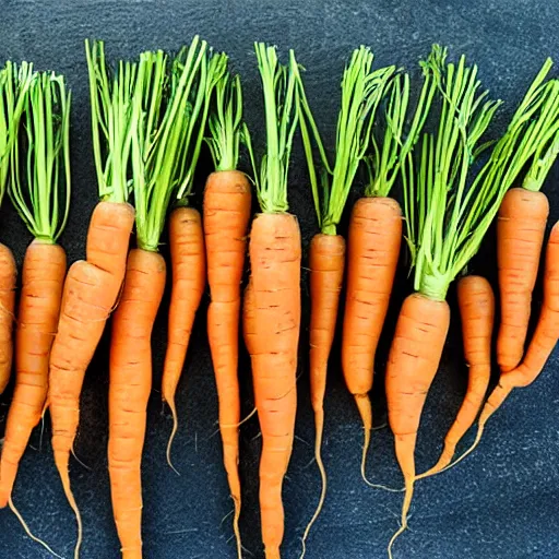 Prompt: photo a few carrots on a table