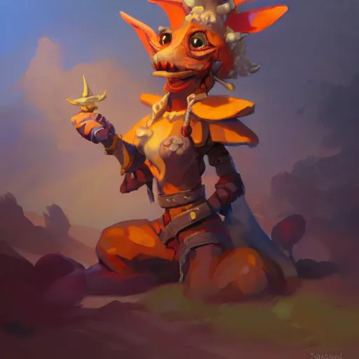 Prompt: female kobold jester, heartstone , 2d game art, official art, concept art , behance hd , concept art by Jesper Ejsing, by RHADS, Makoto Shinkai