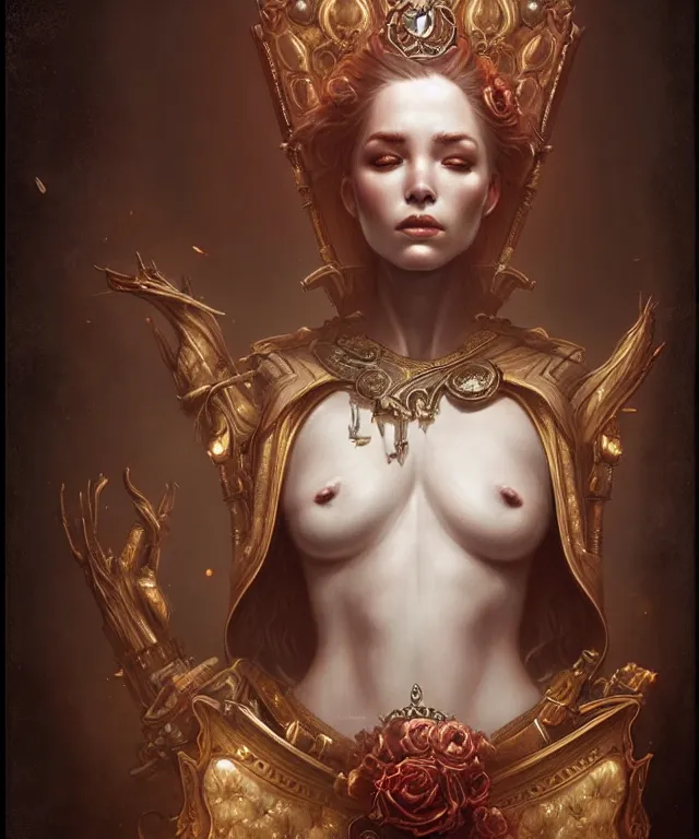 Image similar to throne, true anatomy!, extremely detailed!, digital painting, unreal engine 5, art by tom bagshaw